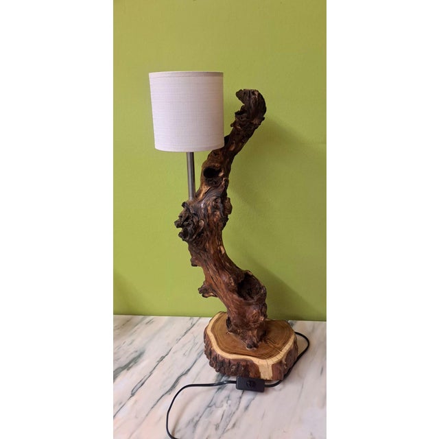 This unique table lamp is crafted from a vine branch and an olive wood base, where the electrical system is integrated to...