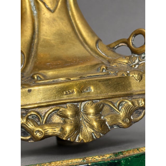 Rococo Pair of Antique Continental Gilt-Metal Grape-Vine & Faux Malachite Table Lamps For Sale - Image 3 of 10