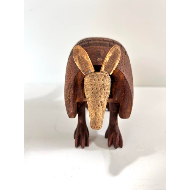Vintage Hand-Carved Wooden Armadillo Sculpture – Signed Folk Art Figure 1991 – Articulated Accordion Body For Sale In Louisville - Image 6 of 12