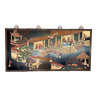 4-Panel Hand-Painted Asian Screen by Maitland-Smith, Ltd. Hong Kong For Sale