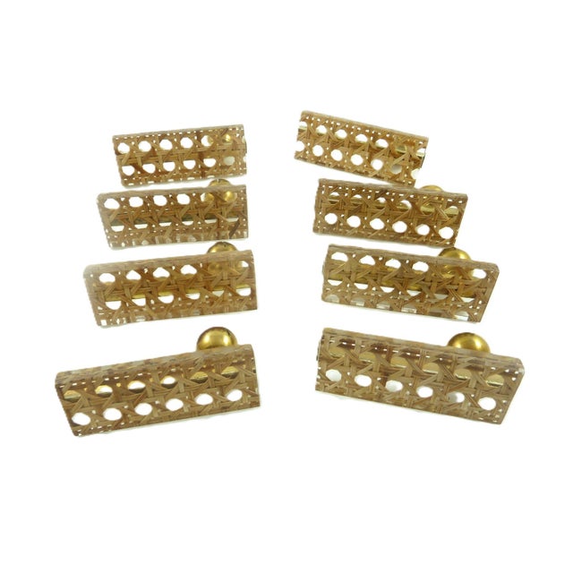1970s Set of Eight Knife Rests |Lucite, Cane and Brass | in the Style of Dior For Sale - Image 6 of 8