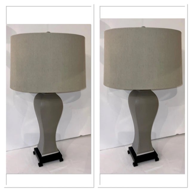 Modern Gray Ceramic Table Lamps Pair For Sale In Atlanta - Image 6 of 6