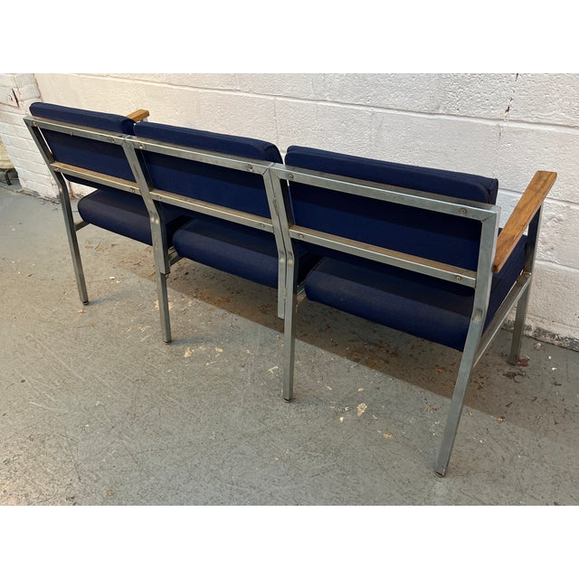 Mid-Century Vintage Chrome Three Seat Airport Bench For Sale - Image 11 of 14