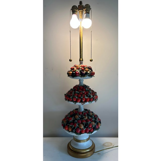 Italian Vintage Italian Made Porcelain Three Tier Fruit Platter Large Lamp For Sale - Image 3 of 12