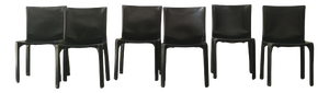 CAB T4 Chairs in Black Leather by Mario Bellini for Cassina, Italy, 1970s, Set of 6