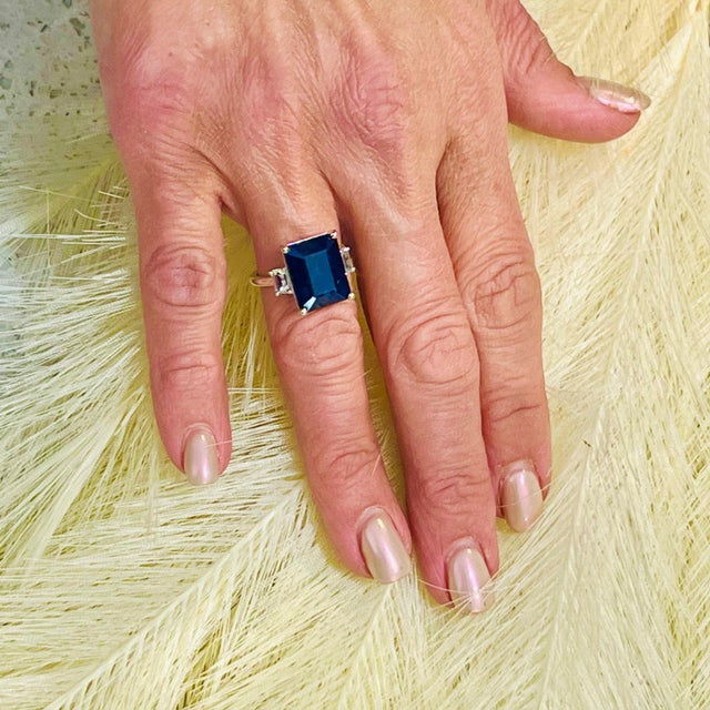 2010s Natural Sapphire Diamond Ring 14k W Gold 12.36 TCW Certified, Size 9.75 For Sale - Image 5 of 7