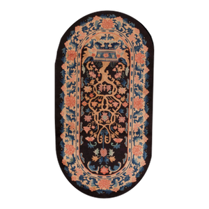 Pretty Black Ground Color With Some Flowers Details Oval Antique Chinese Art Deco by Fetti-Li Workshop