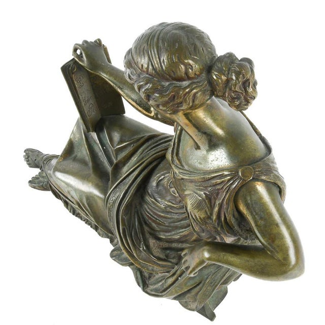 Bronze Antique Classical Bronze Woman Reading Plato Statue After Jean-Jacques Pradier For Sale - Image 8 of 9