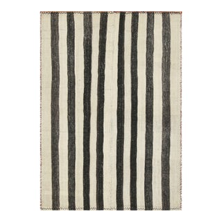 Vintage Jajim Qashqai Persian Kilim With Black and Off-White Stripes - Rug & Kilim For Sale