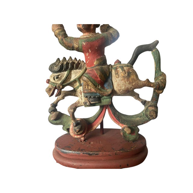19th C Chinese Equestrian Wood Sculpture 8" H For Sale - Image 4 of 7
