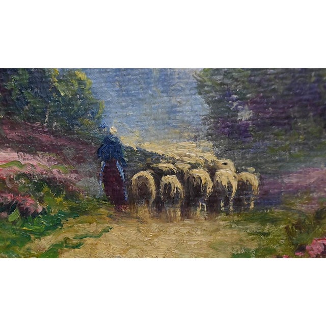 Corbier, Shepherdess and Her Flock, Oil on Panel, Early 20th Century, Framed For Sale - Image 7 of 11
