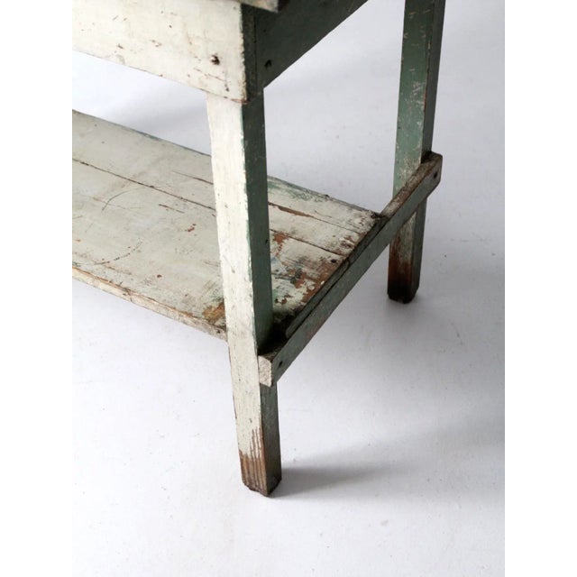 Green Antique Table With Galvanized Top For Sale - Image 8 of 11
