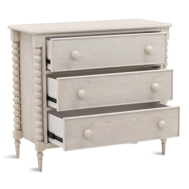 White Wash Ball Leg Transitional Three-Drawer Dresser For Sale - Image 4 of 7