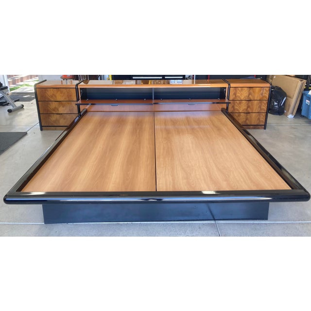 Mid-Century Modern Vintage 1980s Deco Revival Alf Italia Mahogany Burl Wood & Black Lacquer 4-Piece Bedroom Set - Eastern King For Sale - Image 3 of 17
