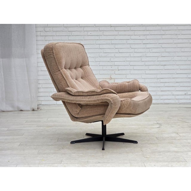 Danish Swivel Armchair in Beige Furniture Fabric, 1970s For Sale - Image 4 of 18