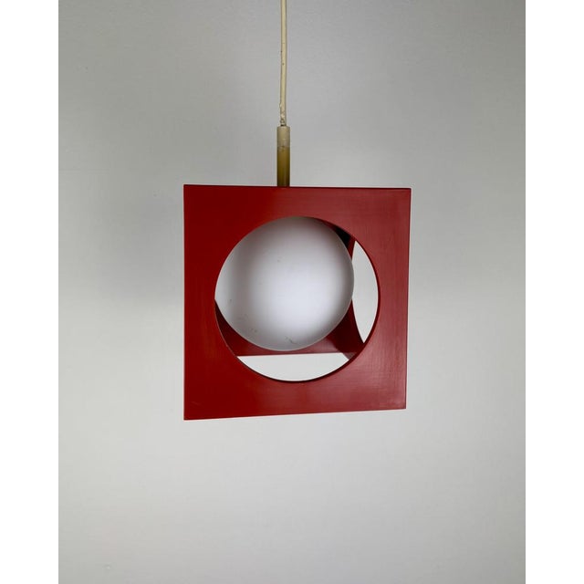 Ivory Minimalist Space Age Red Cube Ceiling Lamp by Richard Essig, Germany, 1970s For Sale - Image 8 of 16