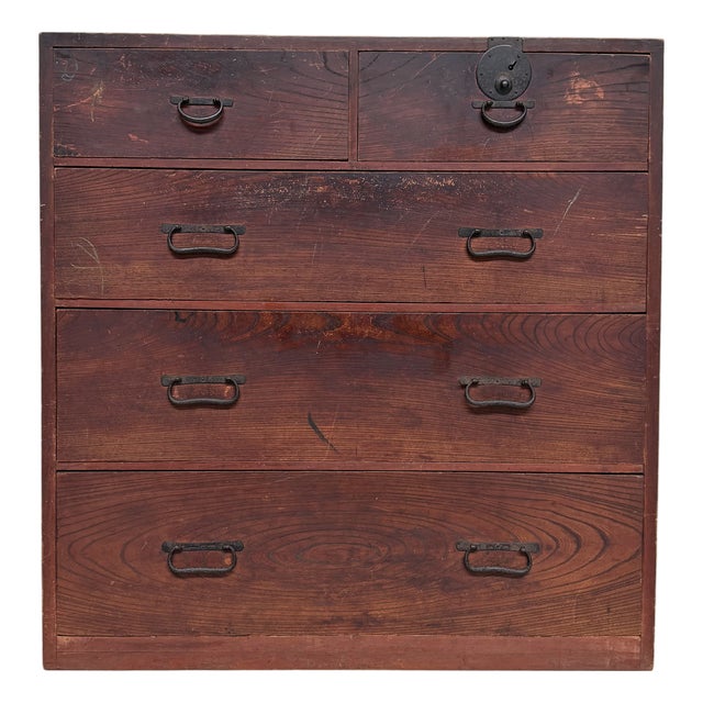 Authentic Japanese Tansu Storage Chest with 5 Drawers, 1900s For Sale