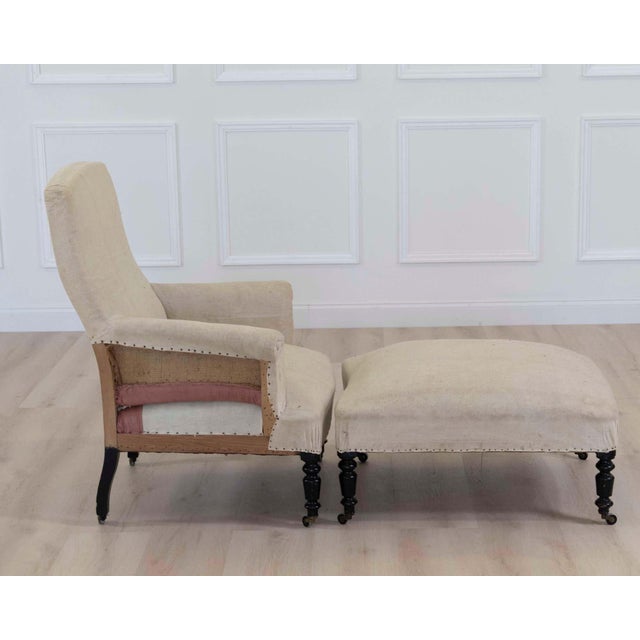 19th Century Napoleon III Square Back Armchair with Matching Footstool For Sale In Atlanta - Image 6 of 9
