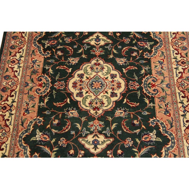 1990s Medallion 1990's Kashan Pak-Persian Green/Ivory Wool Rug - 2'6'' X 4'1'' For Sale - Image 5 of 9