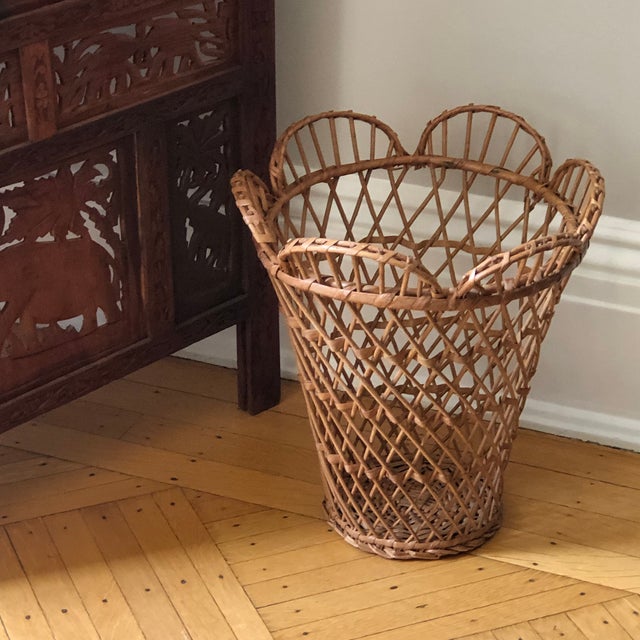 1960s Boho Natural Wicker Wastepaper Basket For Sale - Image 12 of 12