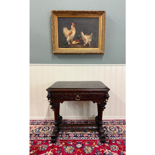 Antique French Oak Renaissance Revival Library Dolphin Table Desk C. 1880s For Sale - Image 14 of 18