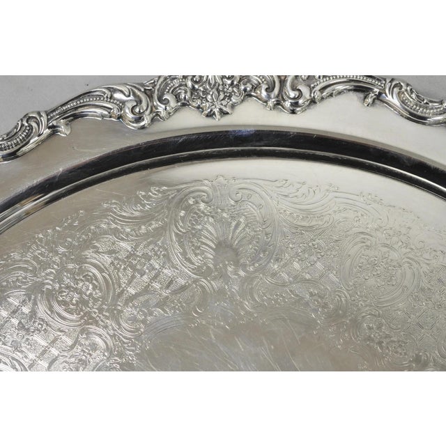 Metal Vintage Reed & Barton 1955 Victorian Silver Plated Oval Bar Serving Platter Tray For Sale - Image 7 of 14