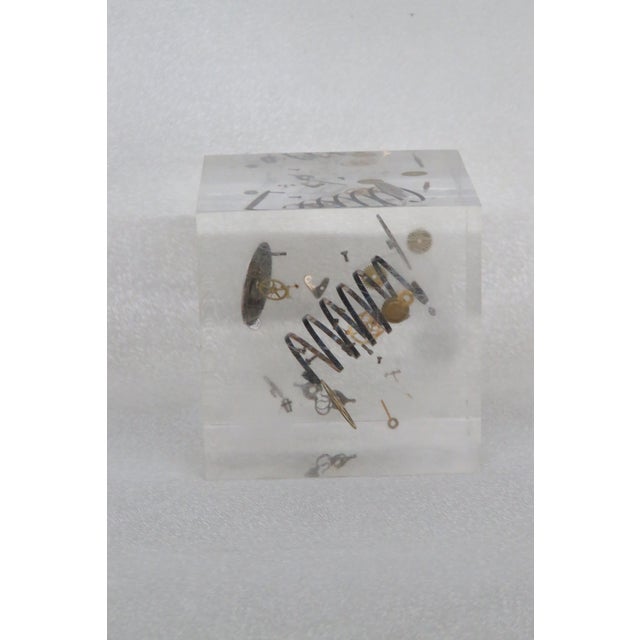 Plastic Pierre Giraudon Inclusion Floating Watch Parts Resin Cube Paperweight 4427b For Sale - Image 7 of 13