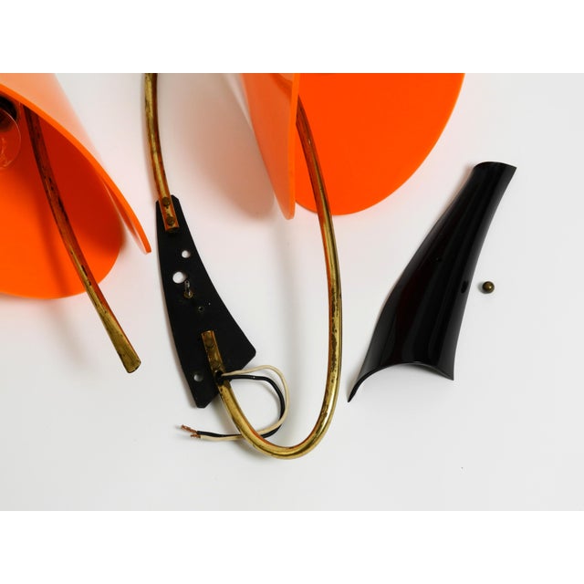 Large Italian Mid-Century Modern Brass Wall Lamp with Orange Acrylic Glass Shades, 1950s For Sale - Image 10 of 18
