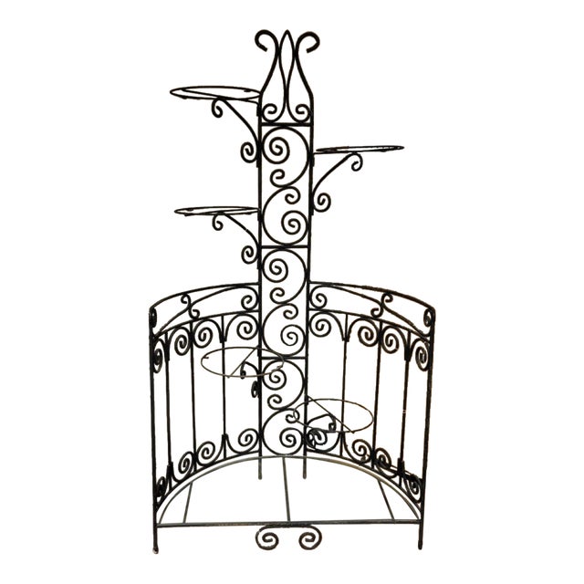 Vintage Black Wrought Iron Corner Etagere Plant Stand Indoor Outdoor For Sale