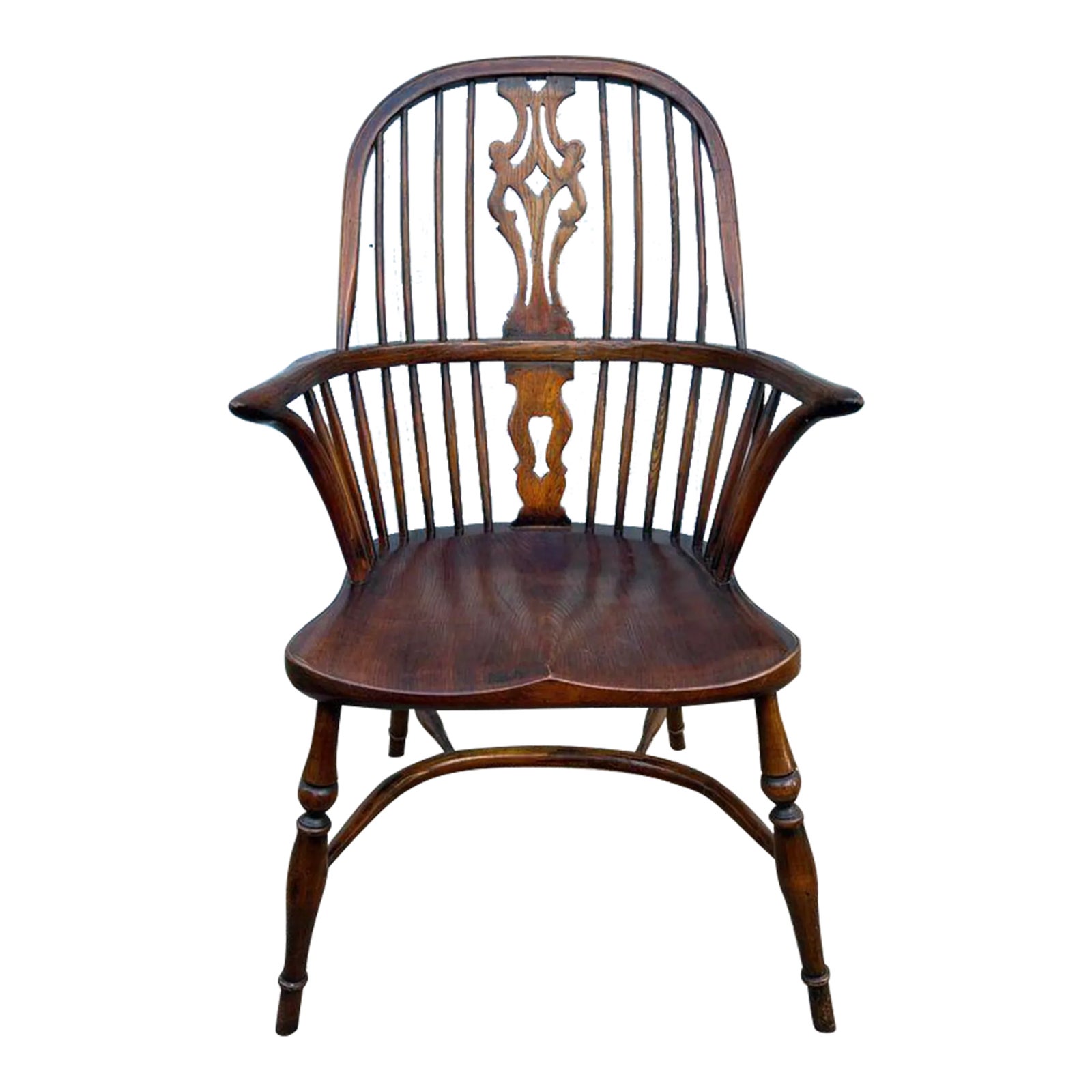 家具 Vintage Windsor chair Antique 19th C Solid Oak Continuous Arm Brace Back Windsor