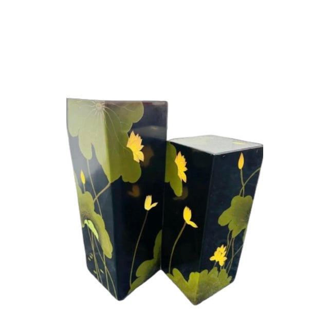 Vintage Asian Floral Lacquer Pedestals - a Pair For Sale - Image 12 of 12