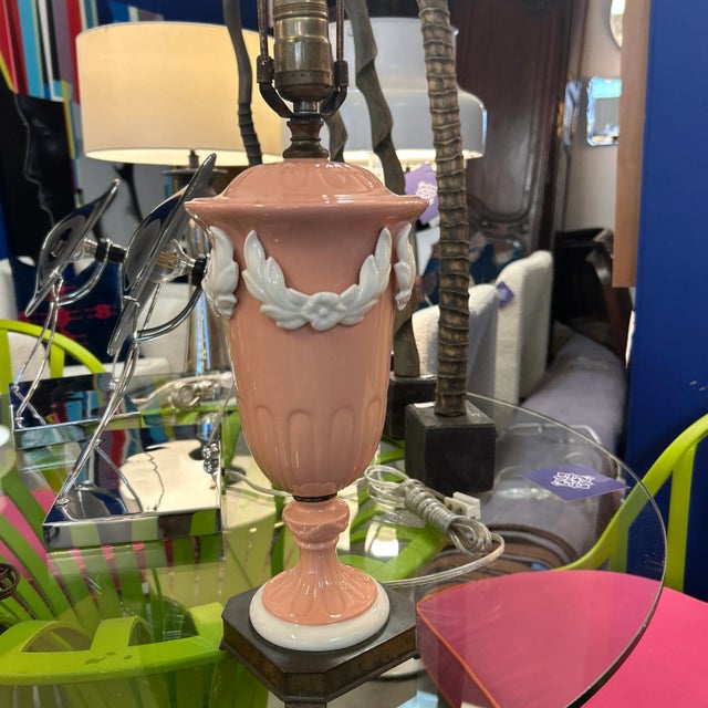 American Antique Lenox Pink and White Porcelain Ceramic Table Lamp Signed For Sale - Image 3 of 8