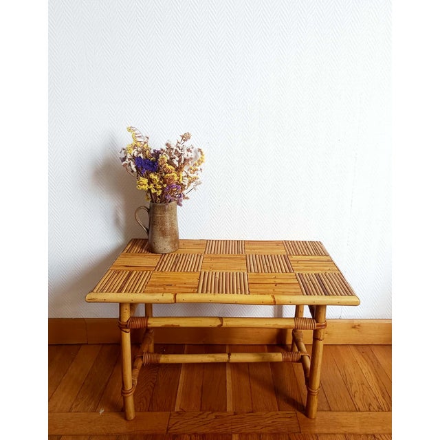 Vintage Bamboo Coffee Table in the style of Audoux Minet, 1970s For Sale - Image 10 of 11