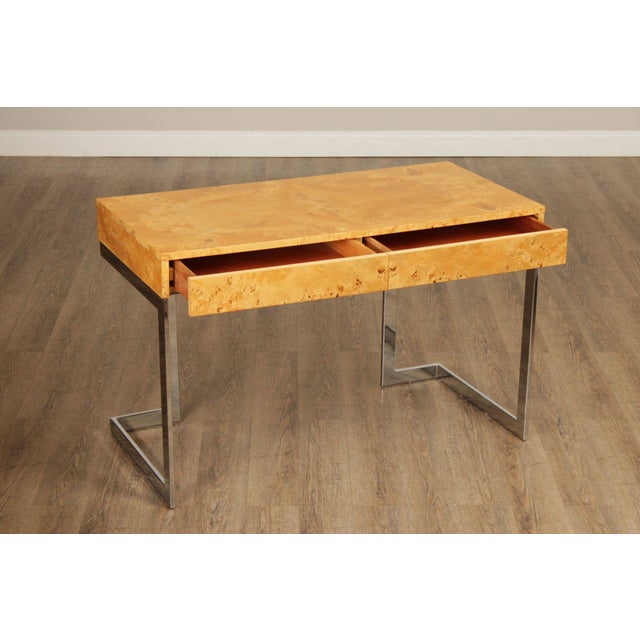 Modern 1970's Modern Burlwood and Chrome Writing Desk For Sale - Image 3 of 12