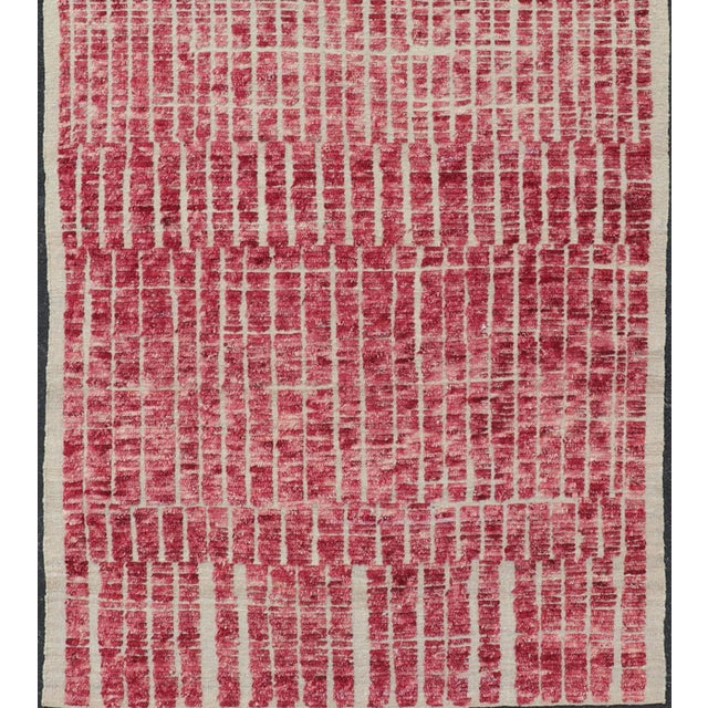 Textile Modern Tribal Moroccan Rug With Geometric Design in Raspberry Red 4'7 X 11'7 For Sale - Image 7 of 12