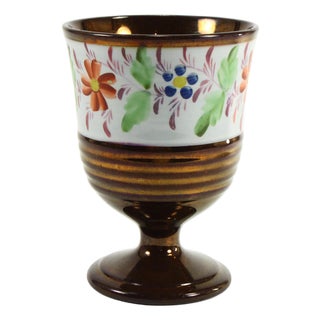C. 1850's Copper Lusterware Raised Cup Chalice Goblet Enameled Flowers For Sale