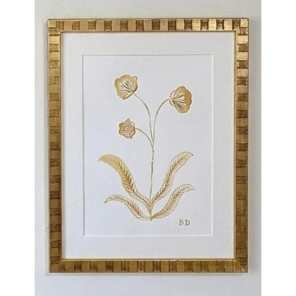 Original botanicals using graphite and gouache by artist Katie Binkley. Custom framed in gold checkered frame. 15.5" W x...