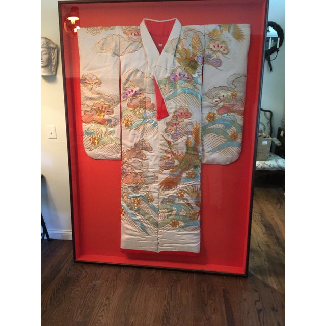 Japanese Ceremonial Kimono Framed in a Lucite Box W/ Silk Embroidered