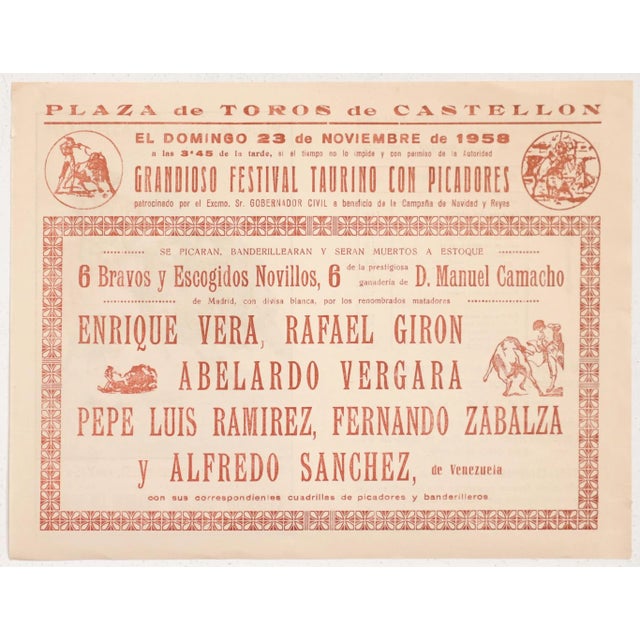 1930's Spanish Bullfighting Poster, Plaza De Toro, Valencia (Set of 4) For Sale - Image 6 of 11