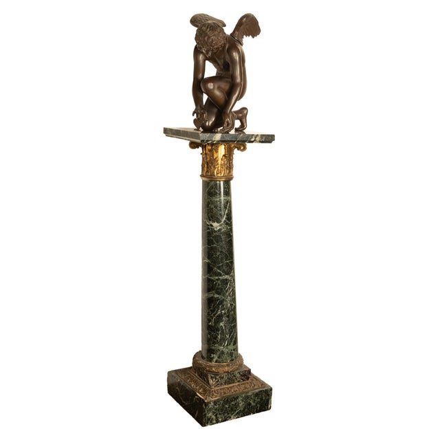 Late 19th Century Monumental Antique French Bronze Sculpture Statue Cupid & Marble Ormolu Pedestal by Antoine-Denis Chaudet, 1870 - Set of 2 For Sale - Image 5 of 18
