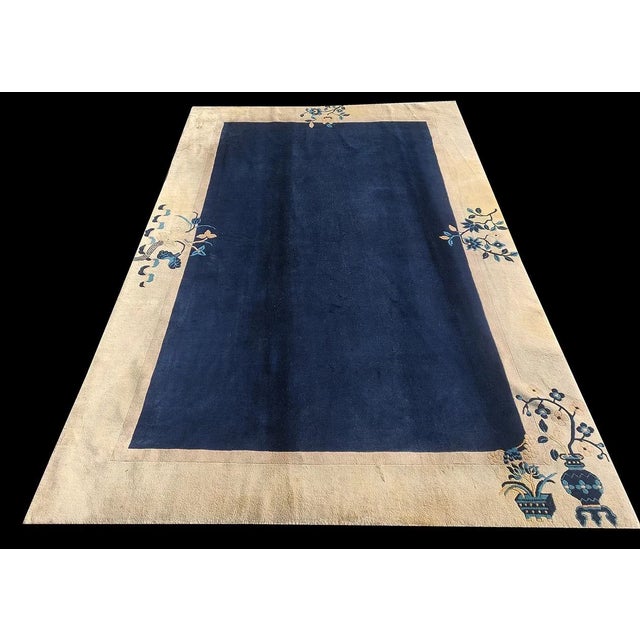 Early 20th Century Chinese Peking Carpet ( 6' x 9' - 183 x 275 ) Antique Floral Wool Hand Knotted Pile Blue 1925 Rug,...