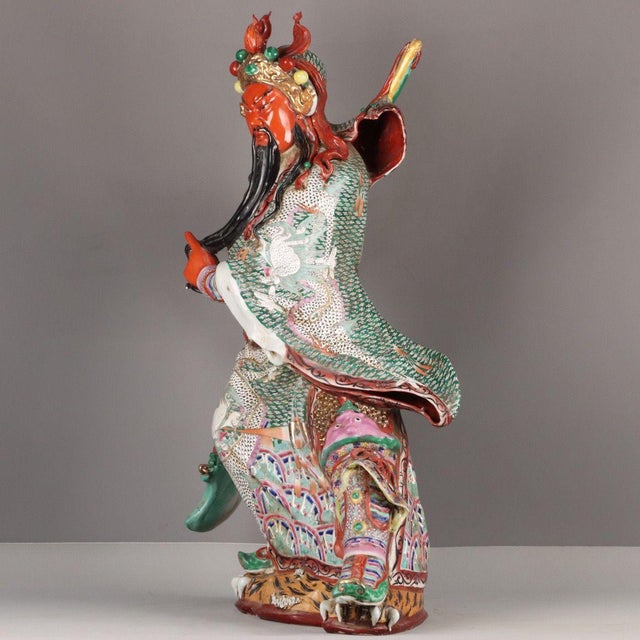 Chinese Monumental Chinese Famille Rose Porcelain Figure of Guan Gong - 32" Tall For Sale - Image 3 of 9