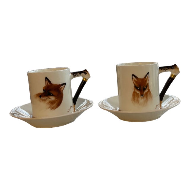 Early 20th Century Royal Doulton “Reynard the Fox” Cups & Saucers, Engish Sporting Ware - a Pair For Sale