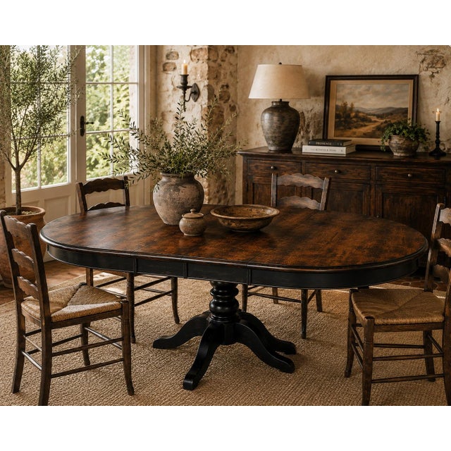 Late 20th Century 20th Century Colonial Revival Pedestal Dining Table | Old Town Chapel™ Aged Hickory | Extending 42” Round to 54” Oval For Sale - Image 5 of 8