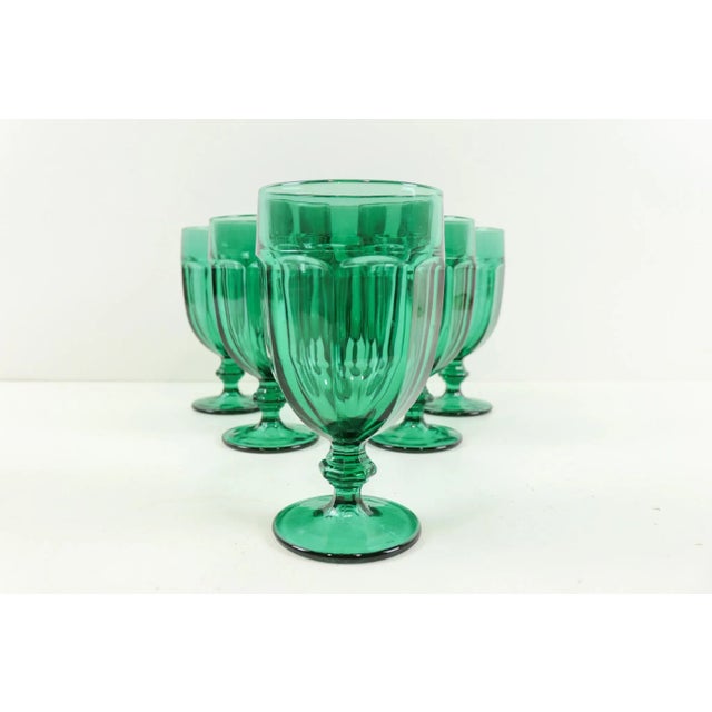SET OF SIX (6) vintage emerald green glasses. These vintage goblets are a pretty shade of emerald green, they would be...