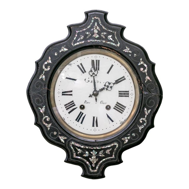 19th Century French Napoleon III Ebonized Inlaid Wall Clock For Sale