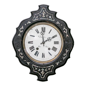19th Century French Napoleon III Ebonized Inlaid Wall Clock