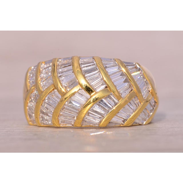 The Olibre: Signed Tapered Baguette Natural Diamond Cocktail Ring in Yellow Gold For Sale - Image 4 of 11