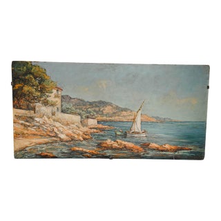 19th Century Oil on Panel with Iron Frame For Sale