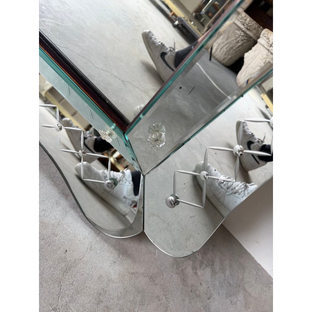 Large- 1960s Italian Hollywood Regency Scalloped Etched Beveled Wall Mirror For Sale - Image 12 of 13